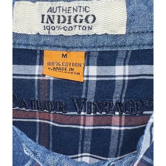 Authentic Indigo Men's Long Sleeve Plaid Shirt M 100% Cotton Blue & Red - Picture 2 of 2